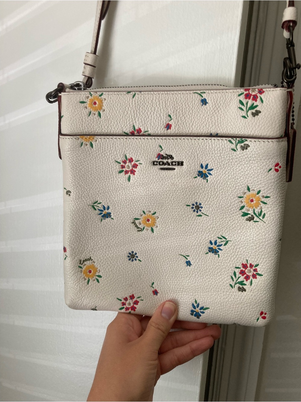 Coach Cream Floral Pebbled Leather Crossbody Bag - Wild Meadow Pattern